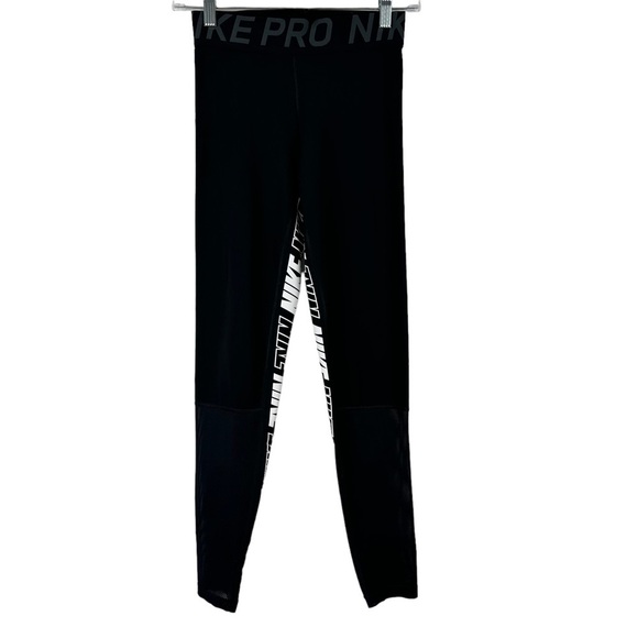 Nike Pro Dri Fit Leggings Womens S Logo Mid Rise Stretch Athletic Leggings - Picture 1 of 12